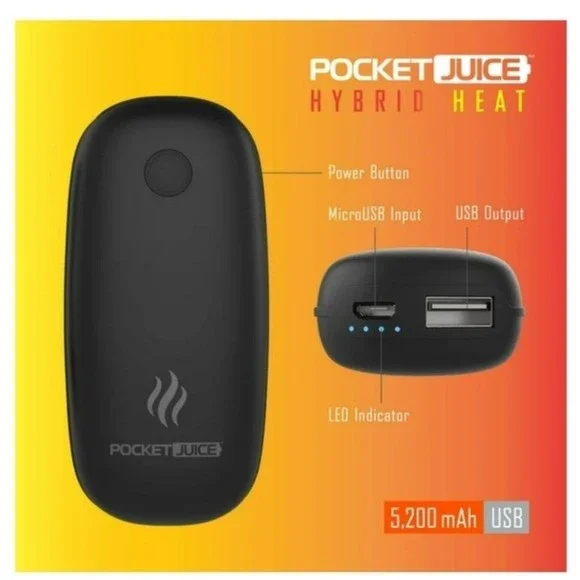 Pocket Juice Hybrid Heat,Rechargeable Pocket Hand Warmer, 5200mAh USB Power Bank - Picture 2 of 3